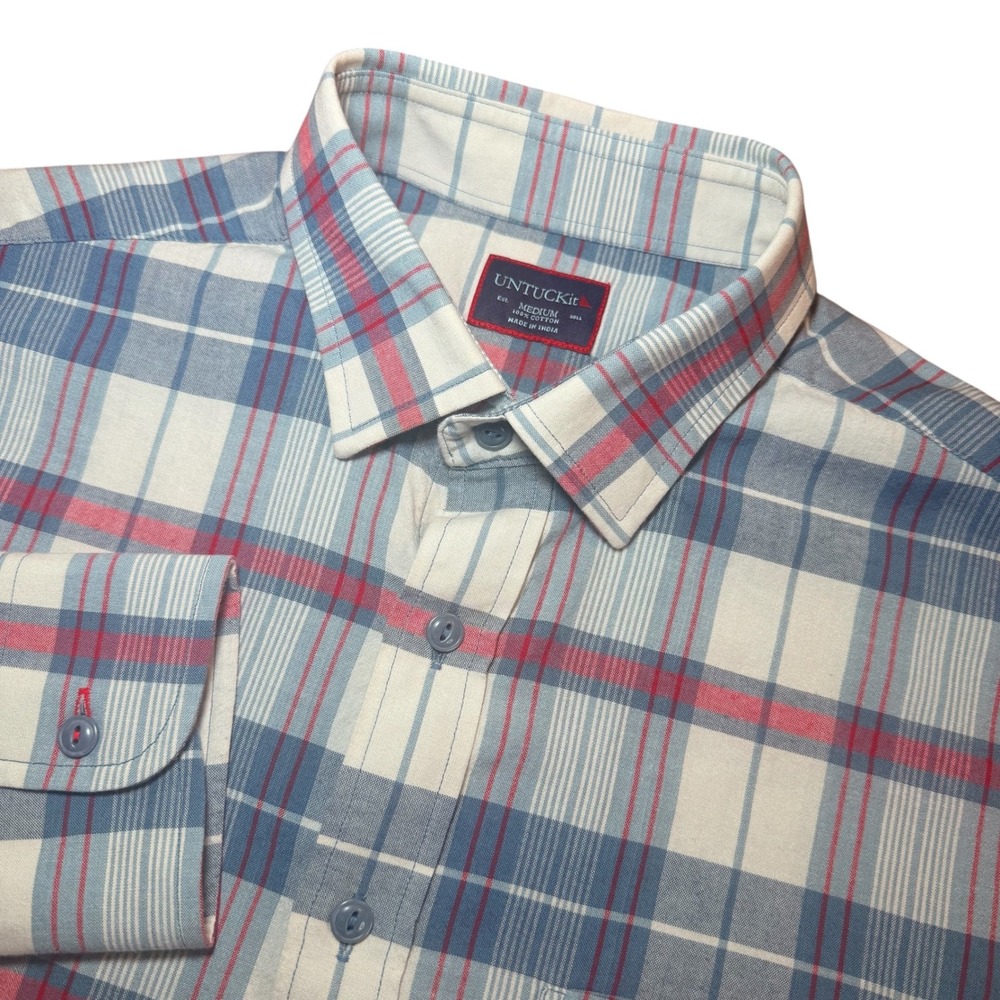 UNTUCKit Grenouilles Mens Medium Plaid Cotton Button Down Shirt Long Sleeve
